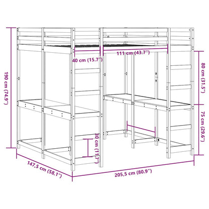 vidaXL Loft Bed with Desk and Ladder 140x200 cm Solid Wood Pine