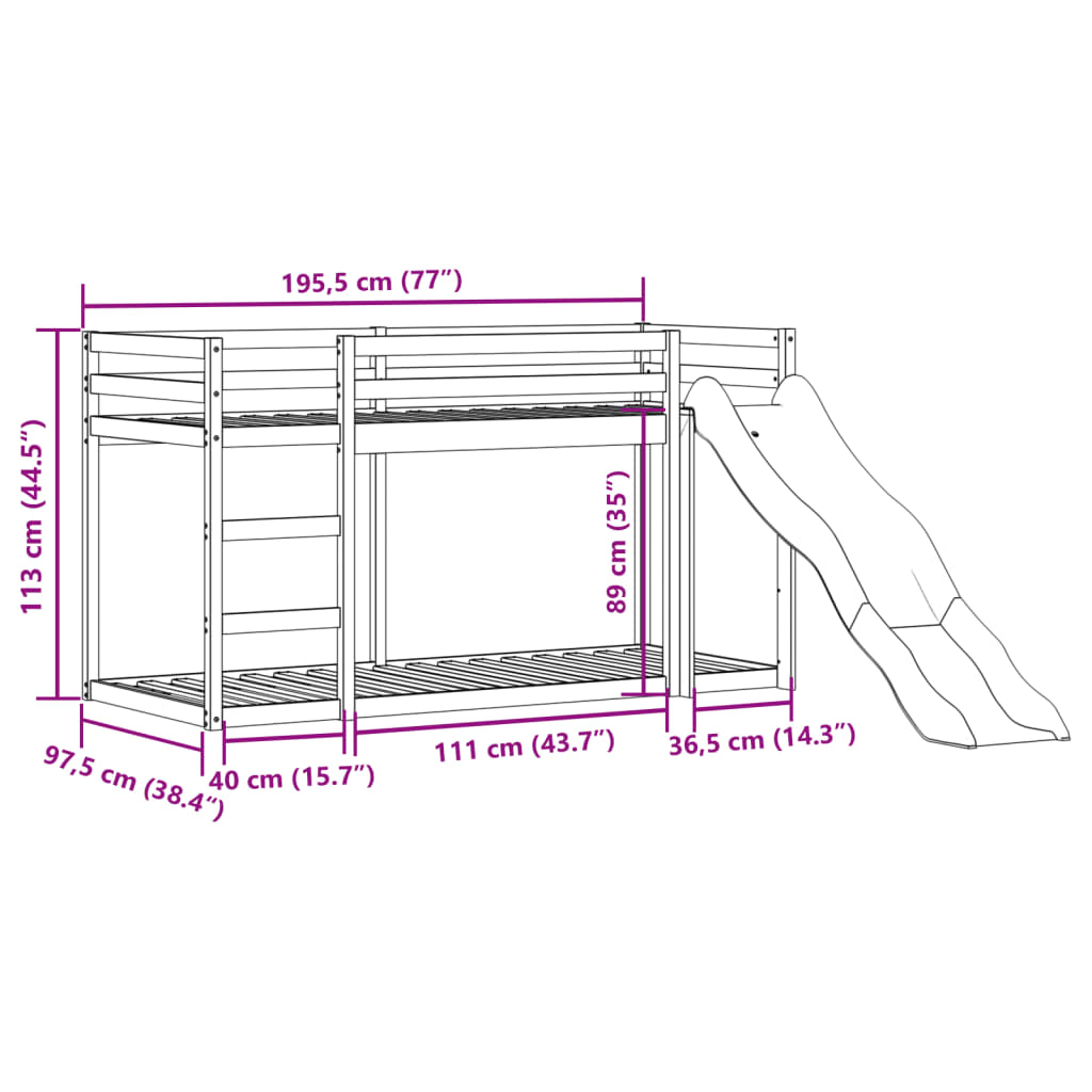 vidaXL Bunk Bed with Slide&Ladder without Mattress White 90x190 cm Single