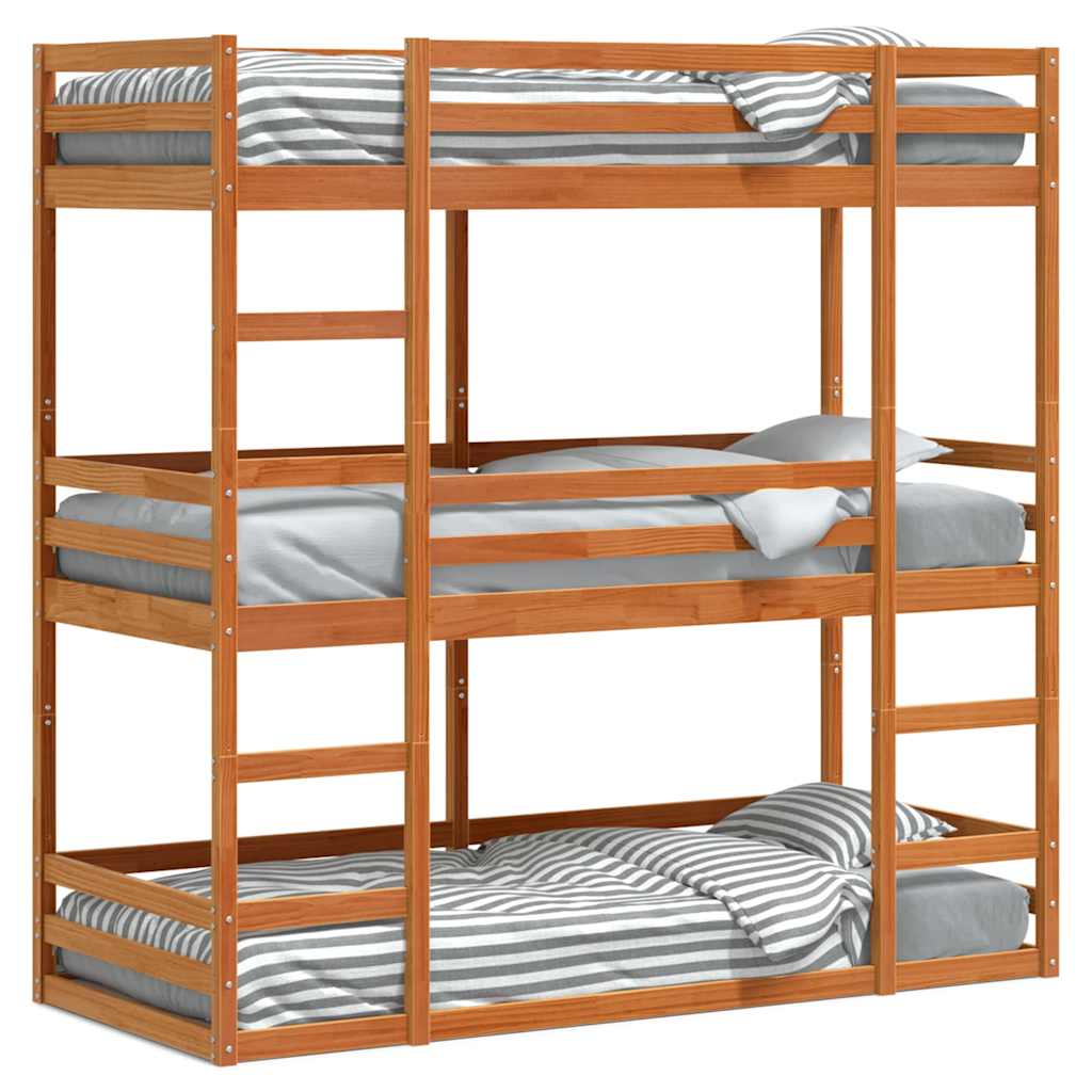 vidaXL Triple Bunk Bed without Mattress Wax Brown 80x200 cm Solid Wood Pine
