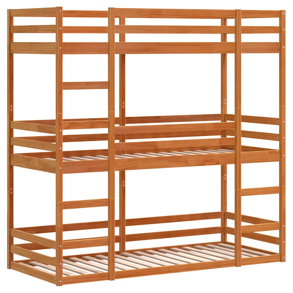vidaXL Triple Bunk Bed without Mattress Wax Brown 80x200 cm Solid Wood Pine