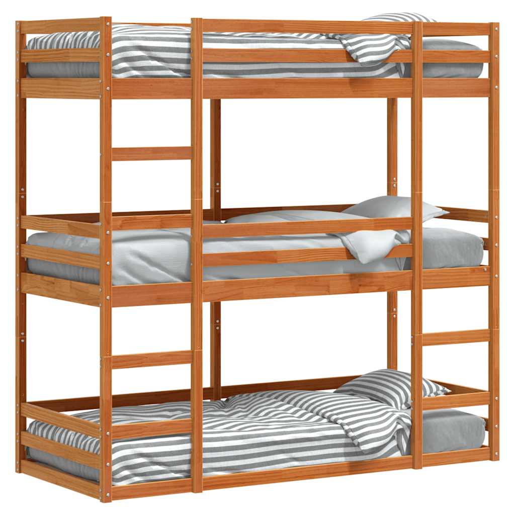 vidaXL Triple Bunk Bed without Mattress Wax Brown 80x200 cm Solid Wood Pine