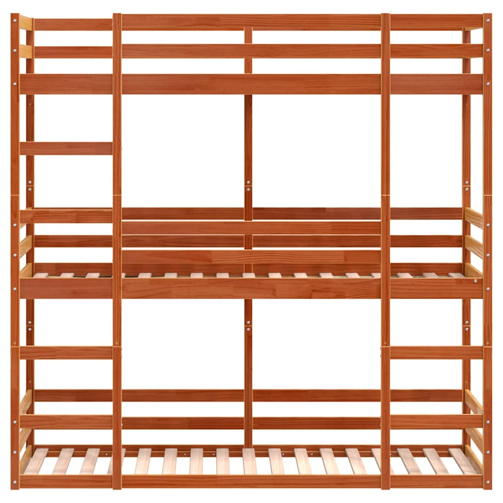 vidaXL Triple Bunk Bed without Mattress Wax Brown 80x200 cm Solid Wood Pine