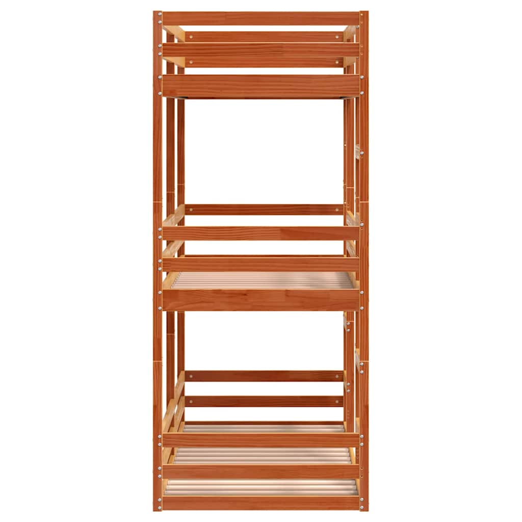 vidaXL Triple Bunk Bed without Mattress Wax Brown 80x200 cm Solid Wood Pine