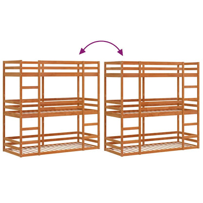 vidaXL Triple Bunk Bed without Mattress Wax Brown 80x200 cm Solid Wood Pine