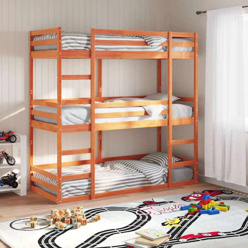 vidaXL Triple Bunk Bed without Mattress Wax Brown 80x200 cm Solid Wood Pine