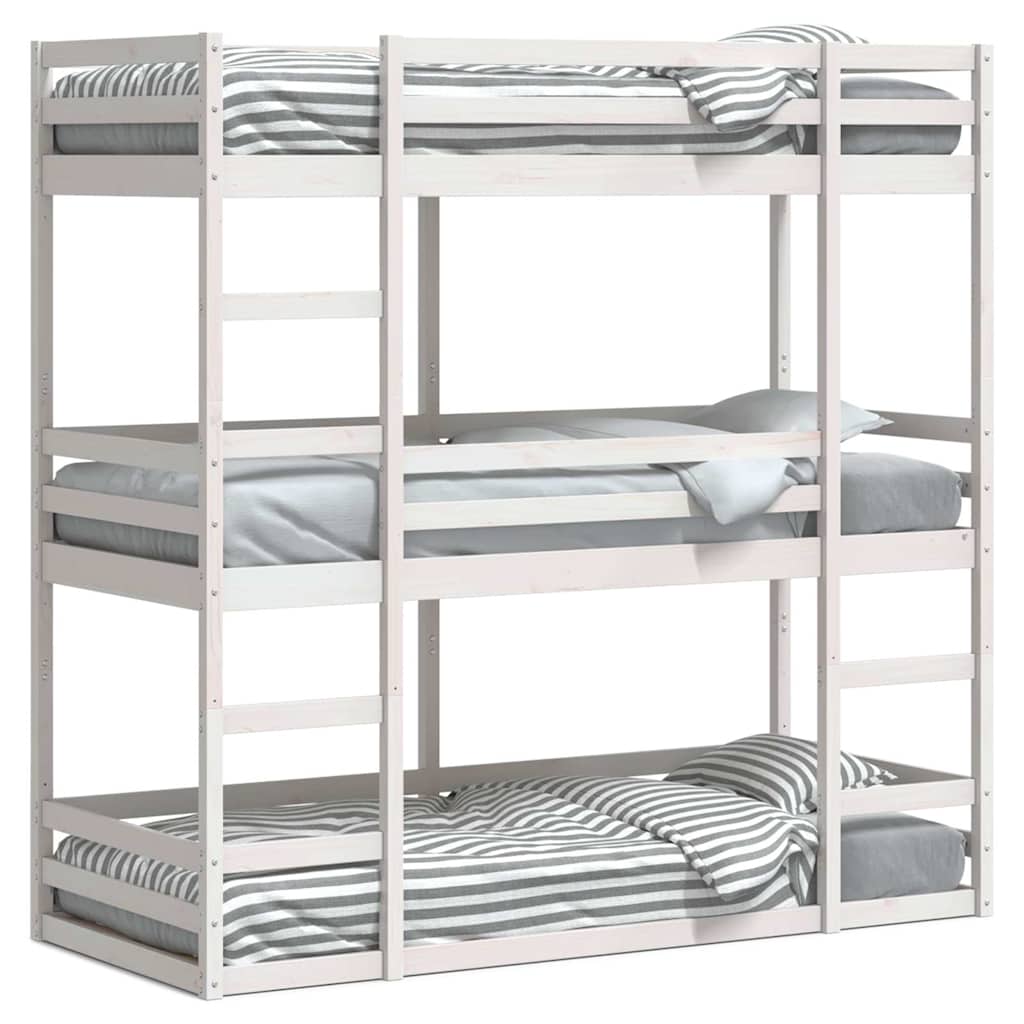 vidaXL Triple Bunk Bed without Mattress White 90x190 cm Single Solid Wood Pine