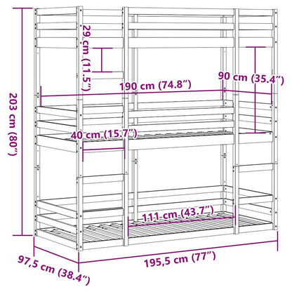 vidaXL Triple Bunk Bed without Mattress White 90x190 cm Single Solid Wood Pine