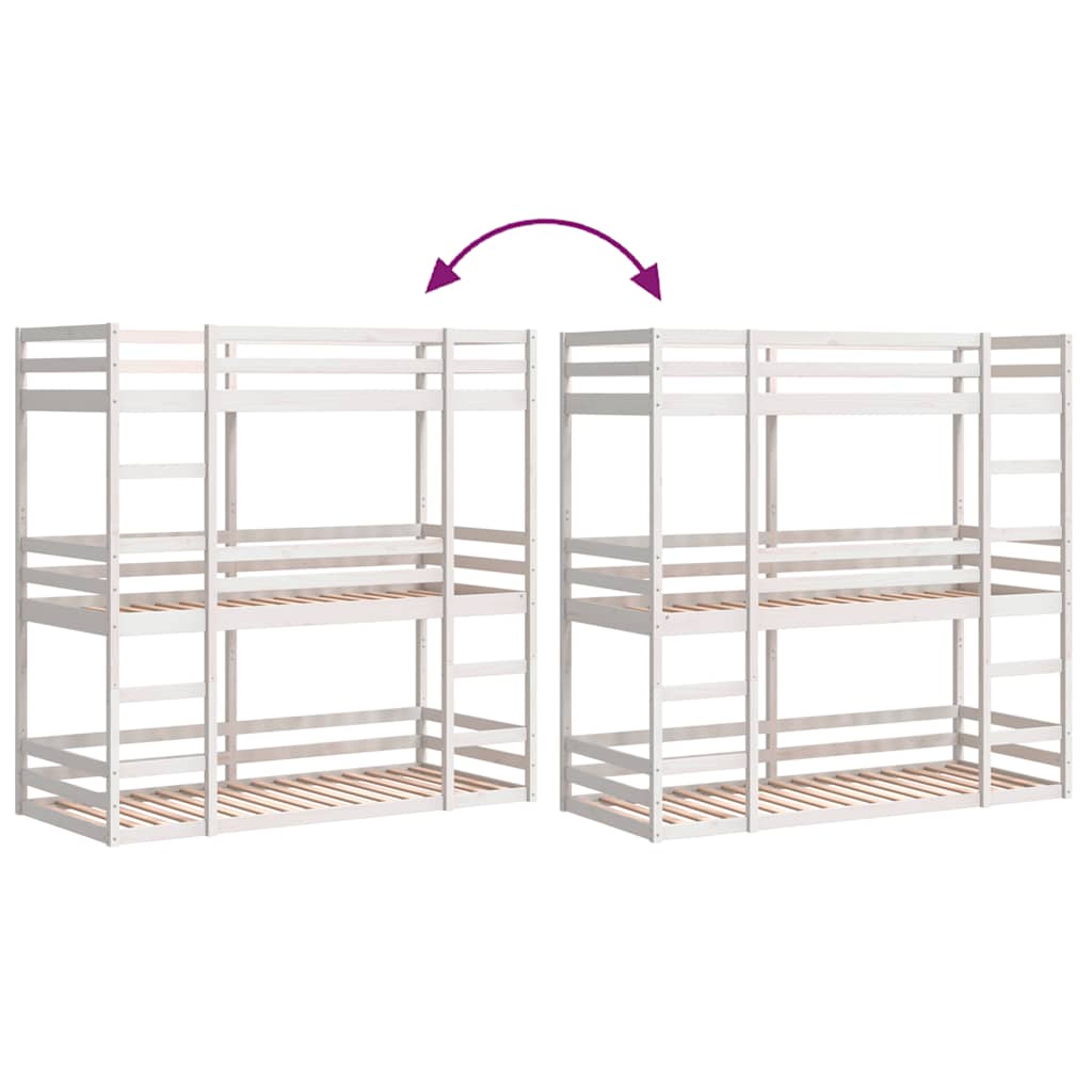 vidaXL Triple Bunk Bed without Mattress White 75x190 cm Small Single Solid Wood Pine