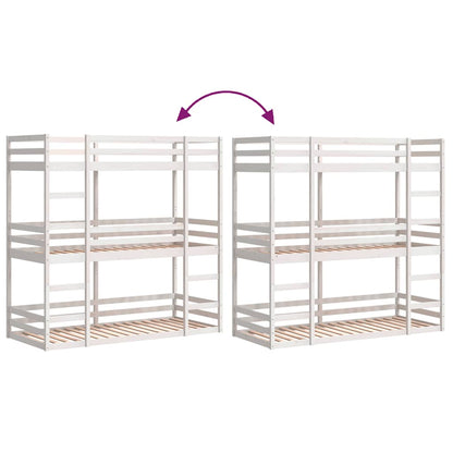 vidaXL Triple Bunk Bed without Mattress White 75x190 cm Small Single Solid Wood Pine