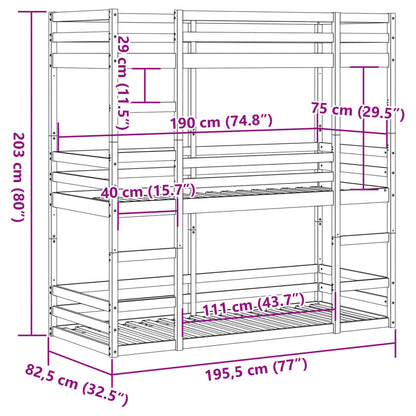 vidaXL Triple Bunk Bed without Mattress White 75x190 cm Small Single Solid Wood Pine