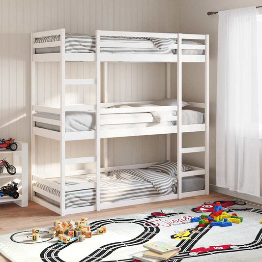 vidaXL Triple Bunk Bed without Mattress White 75x190 cm Small Single Solid Wood Pine