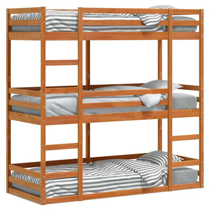 vidaXL Triple Bunk Bed without Mattress Wax Brown 75x190 cm