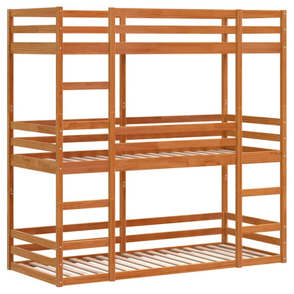 vidaXL Triple Bunk Bed without Mattress Wax Brown 75x190 cm