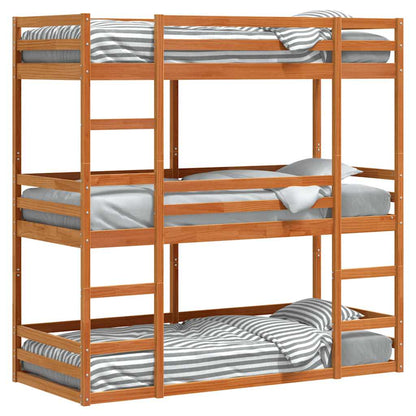 vidaXL Triple Bunk Bed without Mattress Wax Brown 75x190 cm