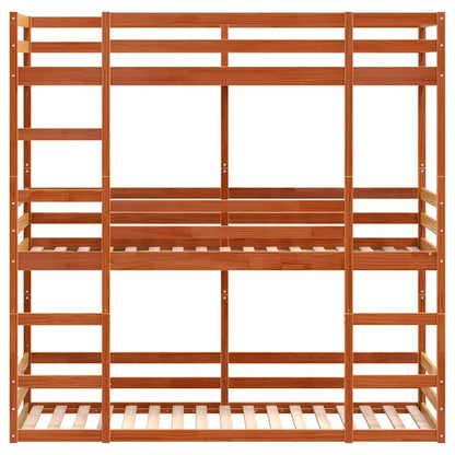 vidaXL Triple Bunk Bed without Mattress Wax Brown 75x190 cm Small Single Solid Wood Pine