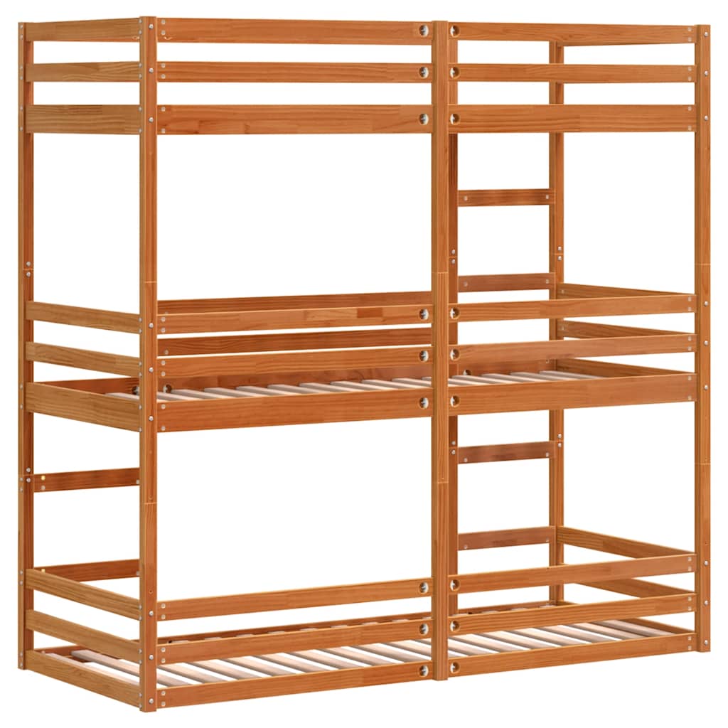 vidaXL Triple Bunk Bed without Mattress Wax Brown 75x190 cm