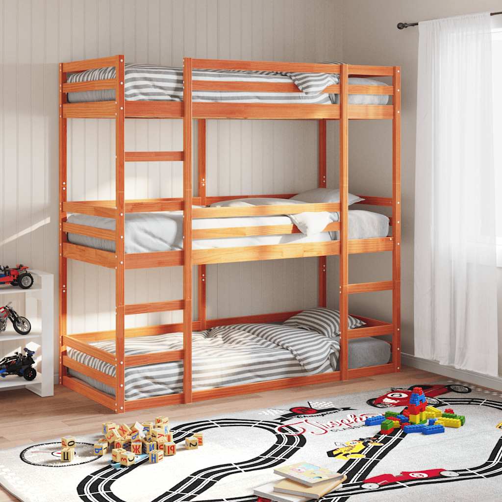 vidaXL Triple Bunk Bed without Mattress Wax Brown 75x190 cm