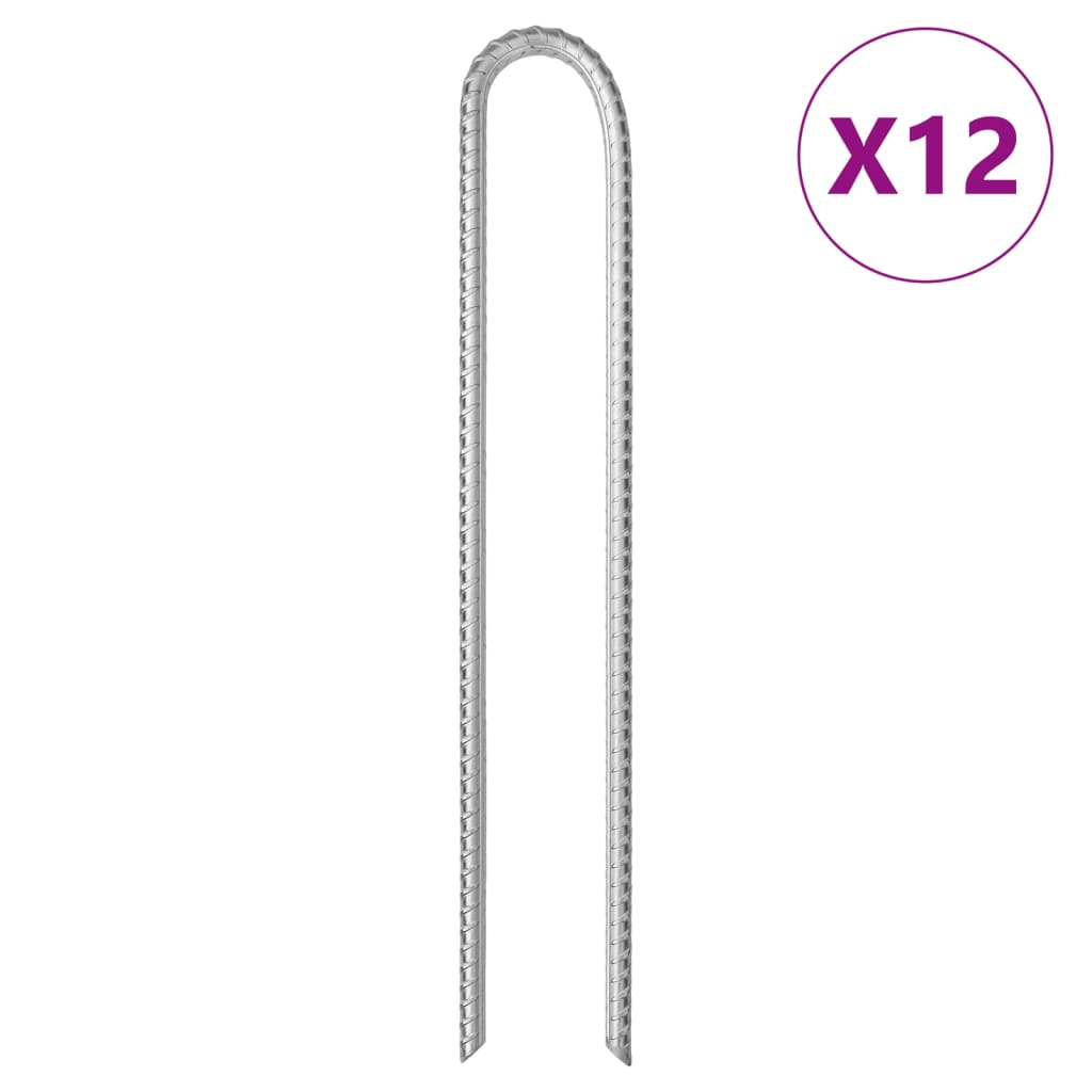 vidaXL Tent Pegs 12 pcs U-shaped 37 cm Ø10 mm Galvanised Steel