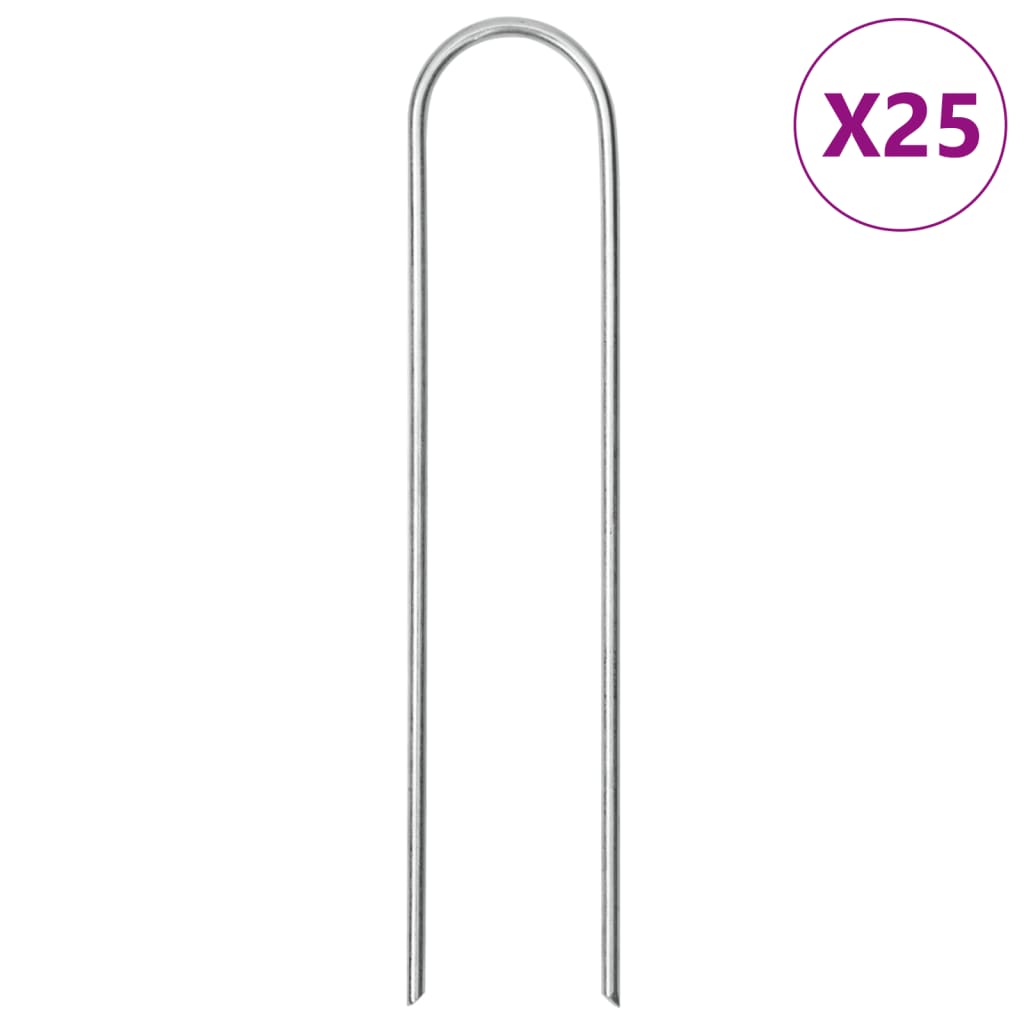 vidaXL Ground Pegs U Shape 25 pcs 15x3.5 cm Galvanised steel