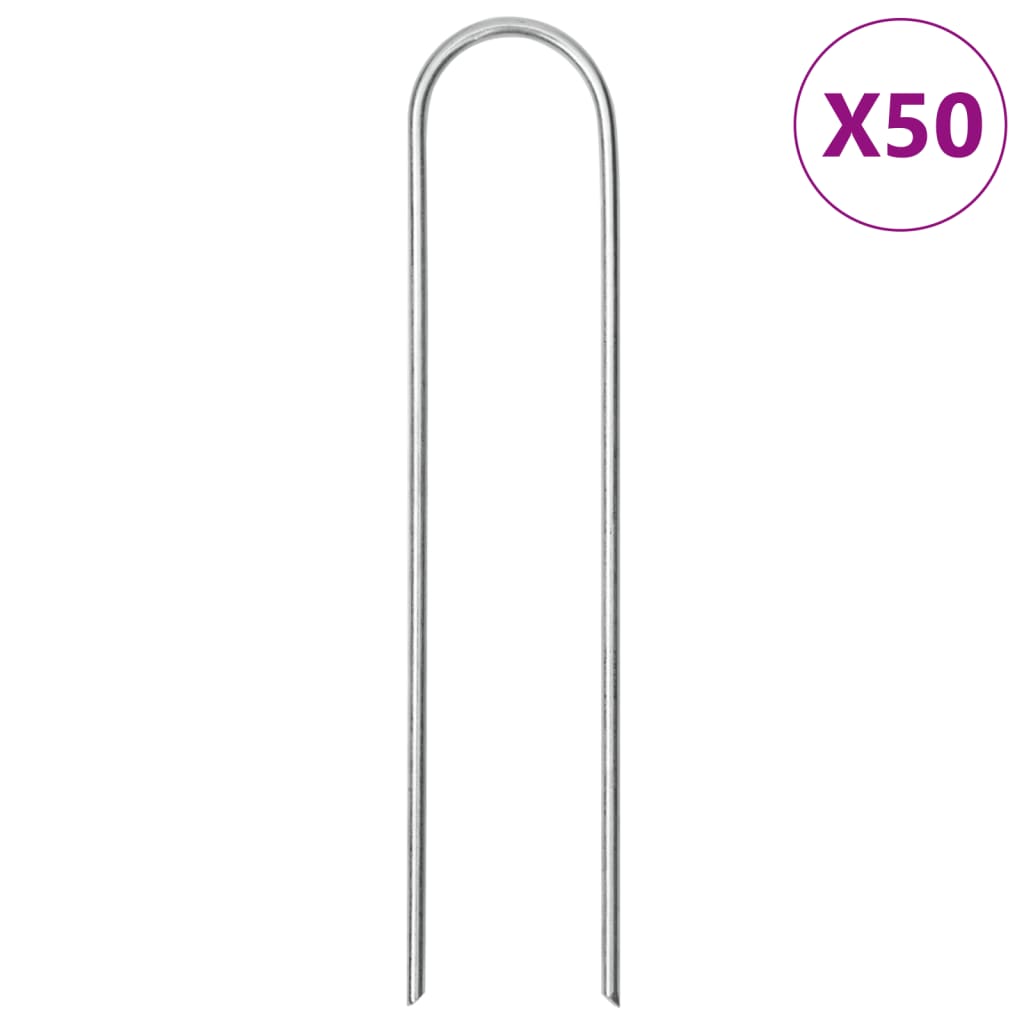 vidaXL Ground Pegs U Shape 50 pcs 15x3,5 cm Galvanised steel