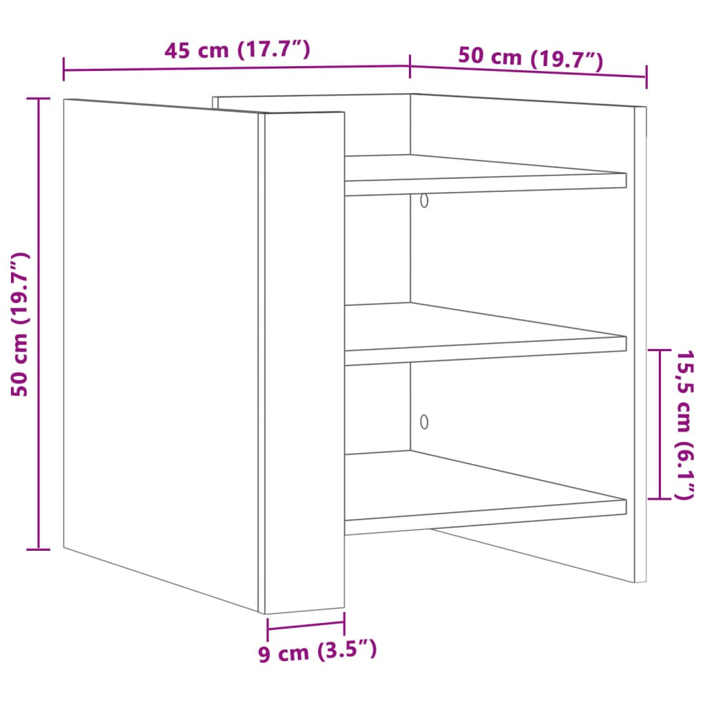 vidaXL Bedside Cabinet Black 45x50x50 cm Engineered Wood