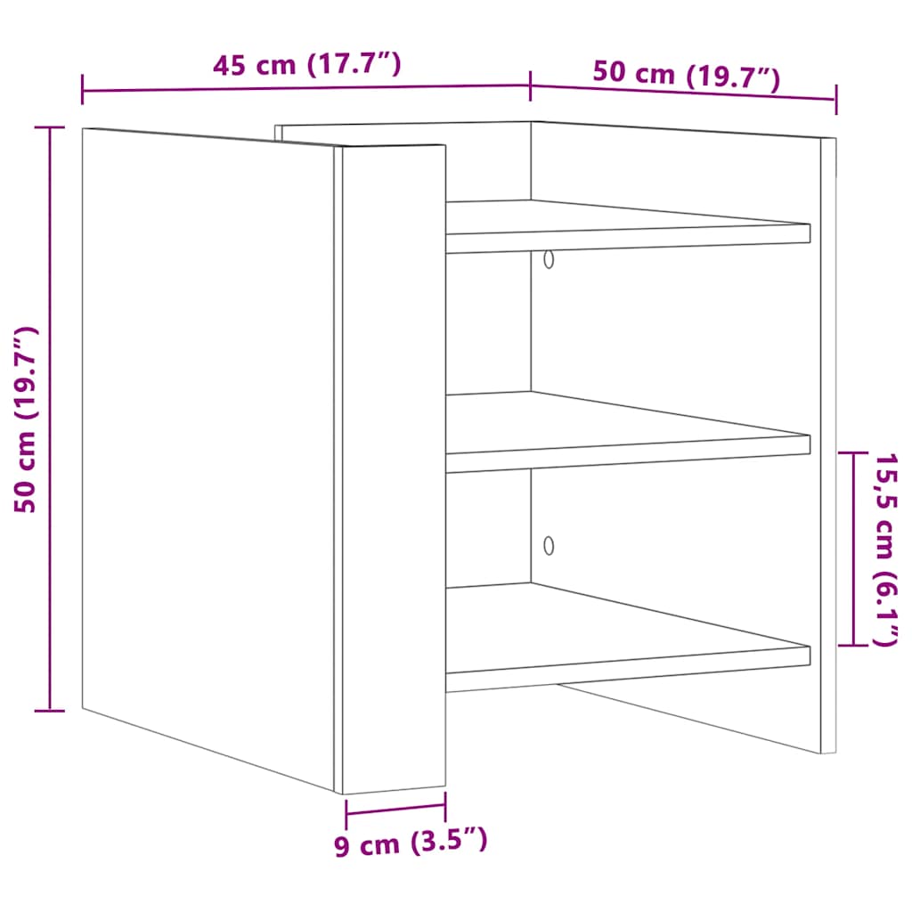 vidaXL Bedside Cabinet Smoked Oak 45x50x50 cm Engineered Wood