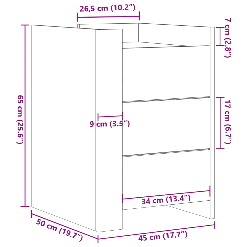 vidaXL Bedside Cabinet Smoked Oak 45x50x65 cm Engineered Wood