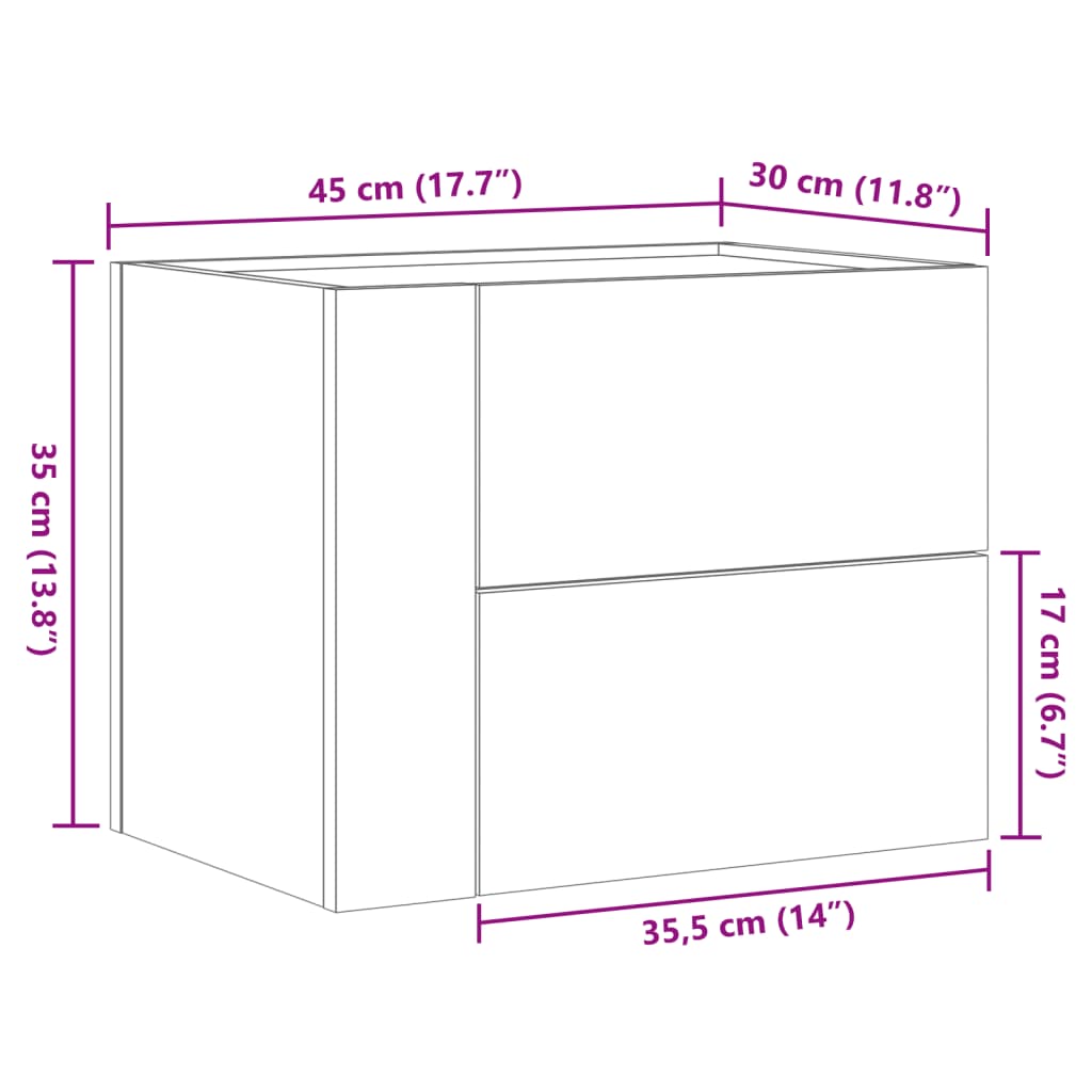 vidaXL Wall-mounted Bedside Cabinet Concrete Grey 45x30x35 cm