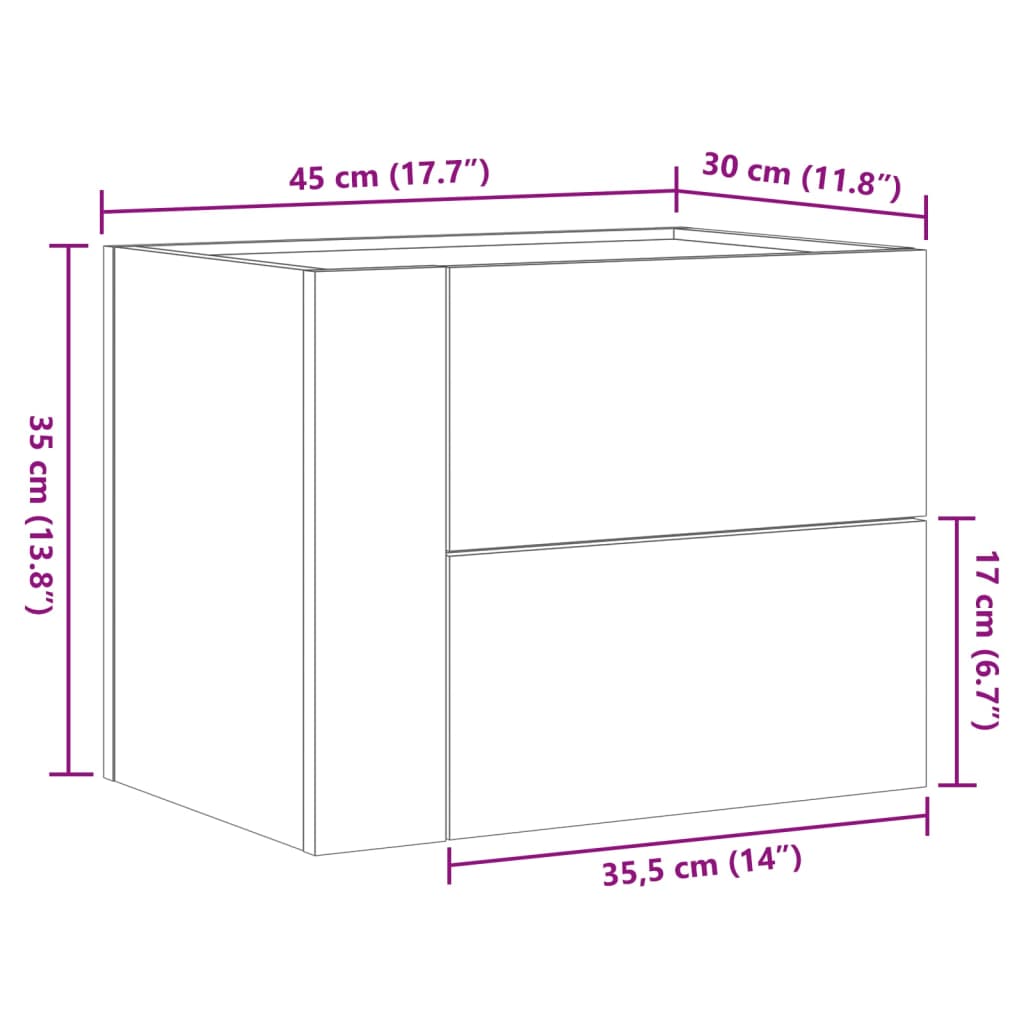 vidaXL Wall-mounted Bedside Cabinet Grey Sonoma 45x30x35 cm