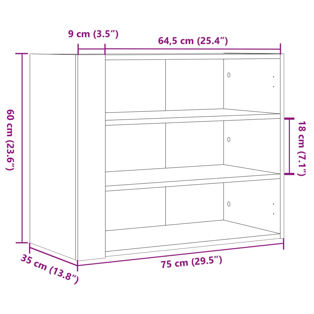 vidaXL Wall Cabinet Black 75x35x60 cm Engineered Wood