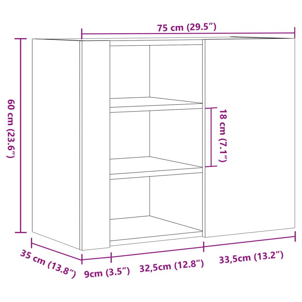 vidaXL Wall Cabinet White 75x35x60 cm Engineered Wood