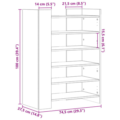 vidaXL Shoe Cabinet Grey Sonoma 74.5x37.5x100 cm Engineered Wood
