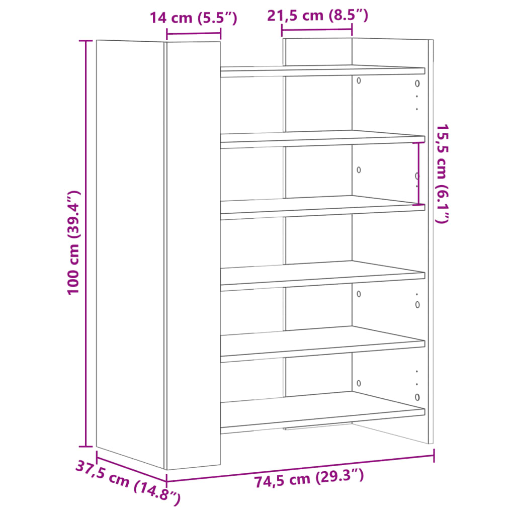 vidaXL Shoe Cabinet Brown Oak 74.5x37.5x100 cm Engineered Wood