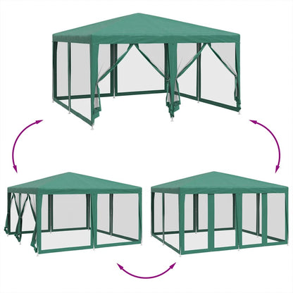 vidaXL Party Tent with 8 Mesh Sidewalls Green 4x4 m HDPE