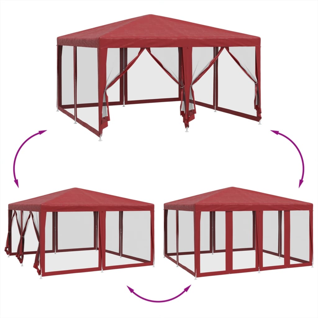 vidaXL Party Tent with 8 Mesh Sidewalls Red 4x4 m HDPE