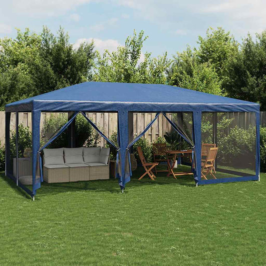 vidaXL Party Tent with 10 Mesh Sidewalls Blue 6x4 m HDPE