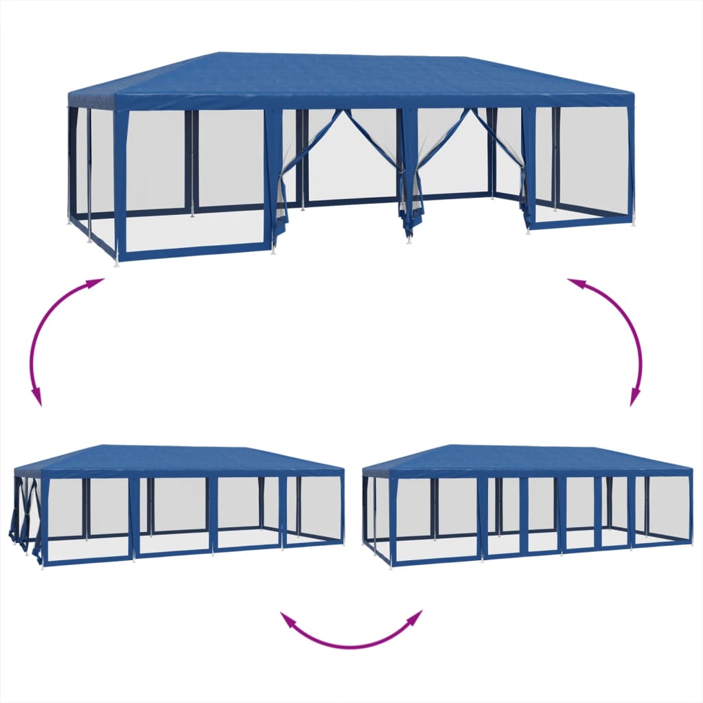 vidaXL Party Tent with 12 Mesh Sidewalls Blue 8x4 m HDPE
