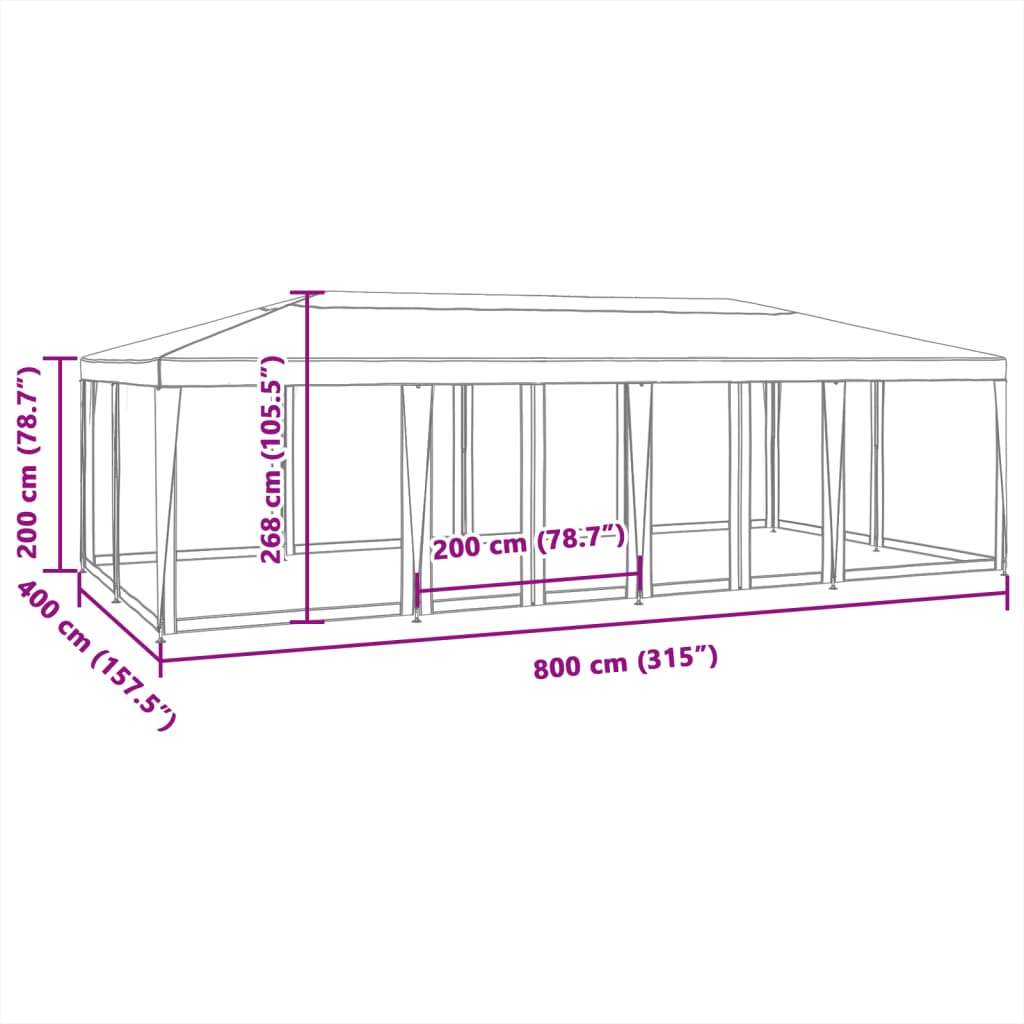 vidaXL Party Tent with 12 Mesh Sidewalls Blue 8x4 m HDPE