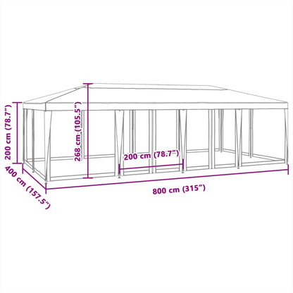 vidaXL Party Tent with 12 Mesh Sidewalls Blue 8x4 m HDPE