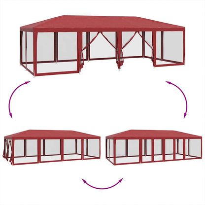 vidaXL Party Tent with 12 Mesh Sidewalls Red 8x4 m HDPE