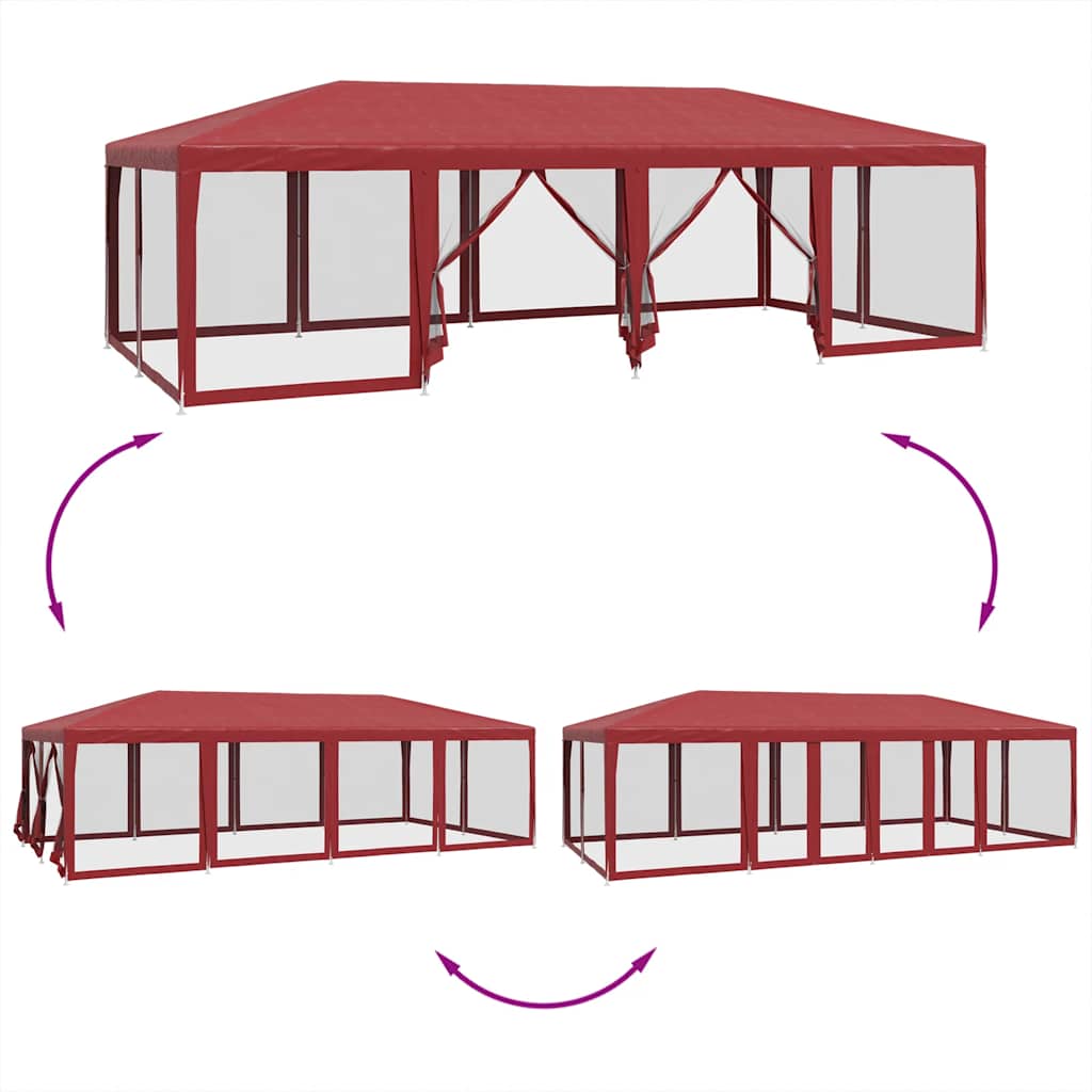 vidaXL Party Tent with 12 Mesh Sidewalls Red 8x4 m HDPE