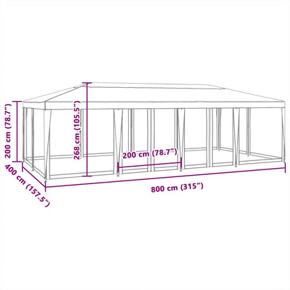 vidaXL Party Tent with 12 Mesh Sidewalls Red 8x4 m HDPE