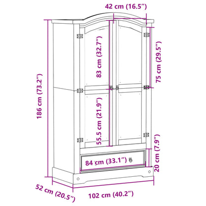 vidaXL Wardrobe Corona 102x52x186 cm Solid Wood Pine