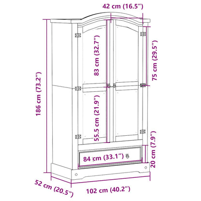 vidaXL Wardrobe Corona White 102x52x186 cm Solid Wood Pine