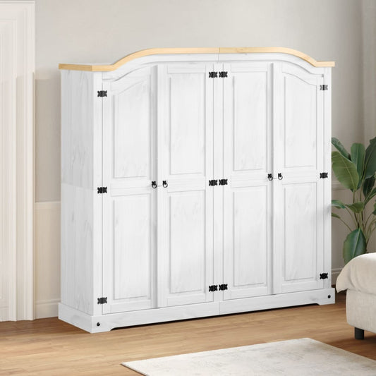 vidaXL Wardrobe "Corona" White 194x52x186 cm Solid Wood Pine