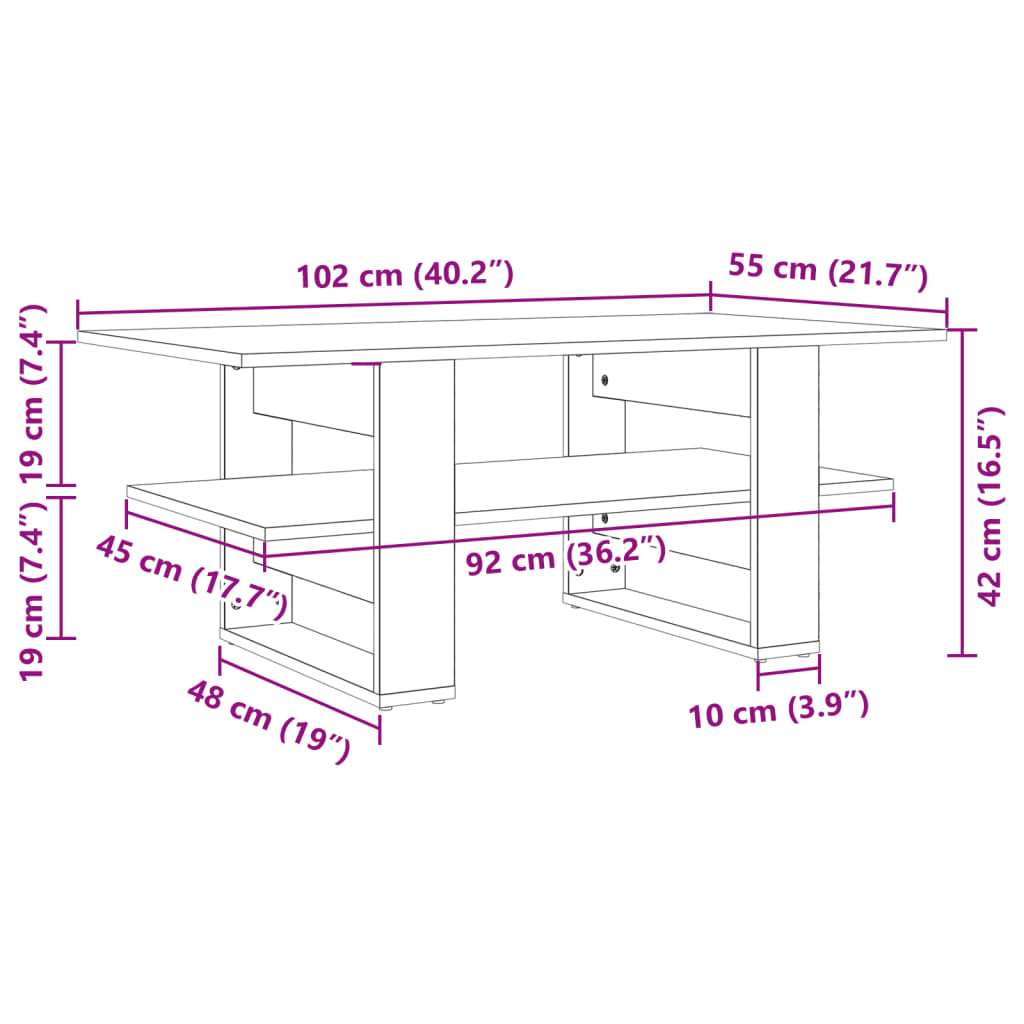 vidaXL Coffee Table Concrete Grey 102x55x42 cm Engineered Wood