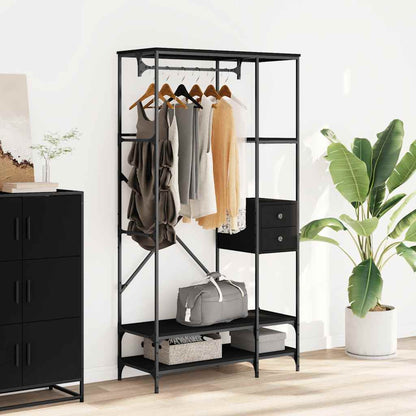 vidaXL Clothes Rack with Shelves Black Engineered Wood