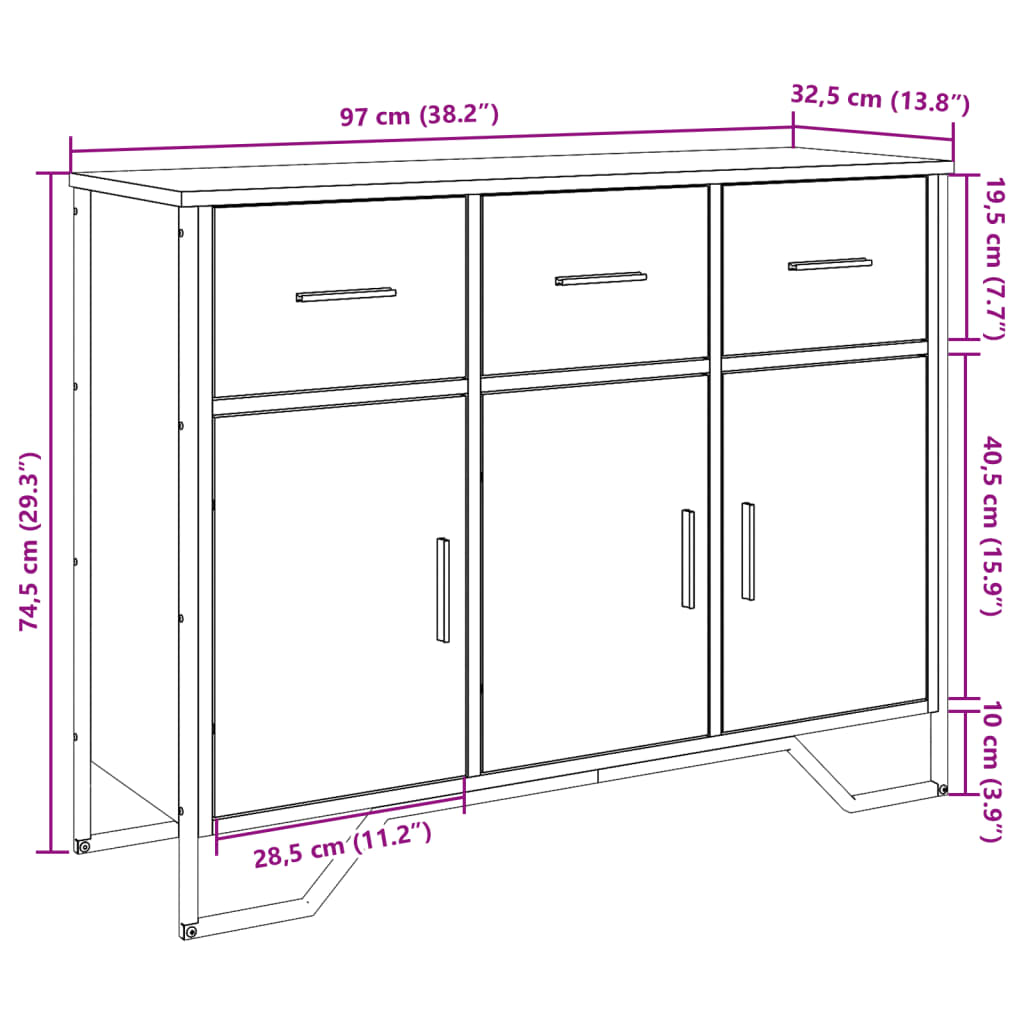 vidaXL Sideboard Grey Sonoma 97x32,5x74,5 cm Engineered Wood