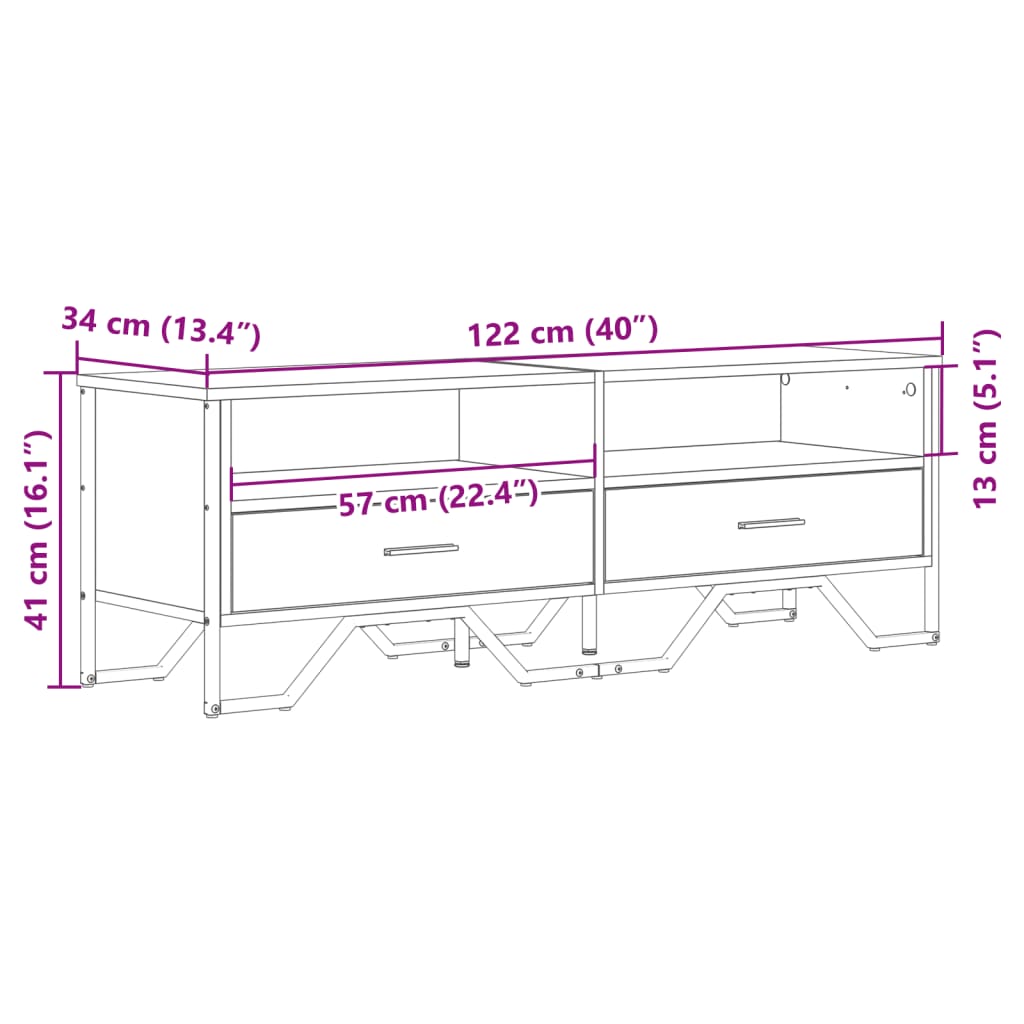 vidaXL TV Cabinet Grey Sonoma 122x34x41 cm Engineered Wood
