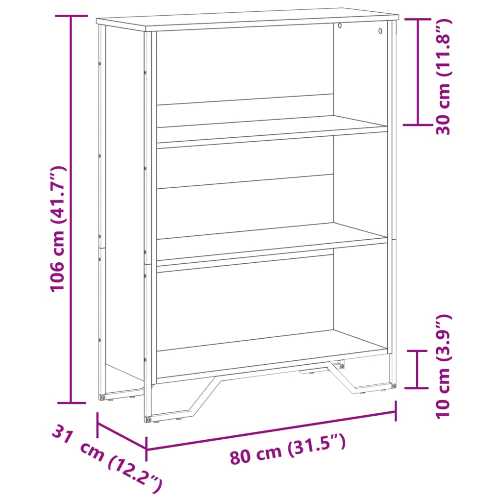 vidaXL Bookcase Sonoma Oak 80x31x106 cm Engineered Wood